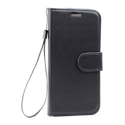 Galaxy S7 Folio Flip Leather Wallet Case with Strap (Black)